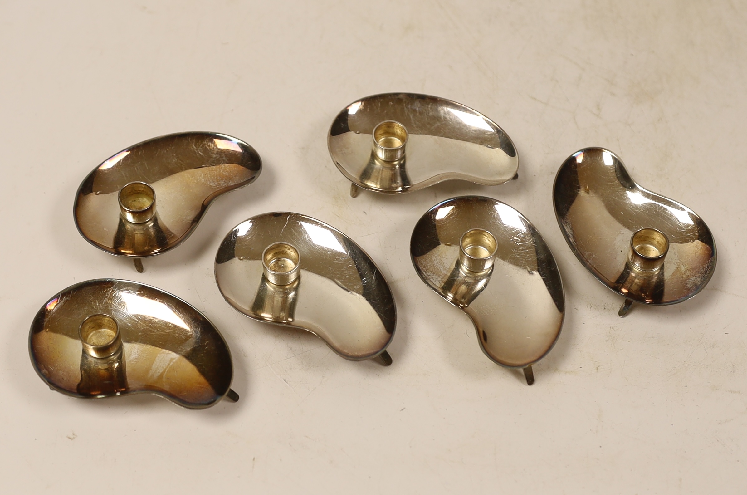 A set of six stylish Danish sterling candle holders, by Prima?, 74mm.